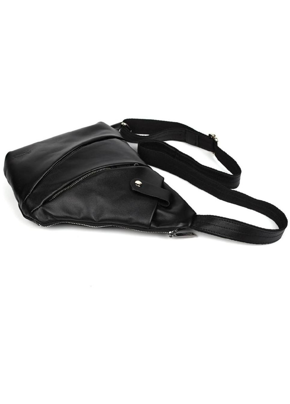 Сумка слінг чоловіча через плече на одну шлейку шкіряна середня Чорний 35745 TARWA (336889716)