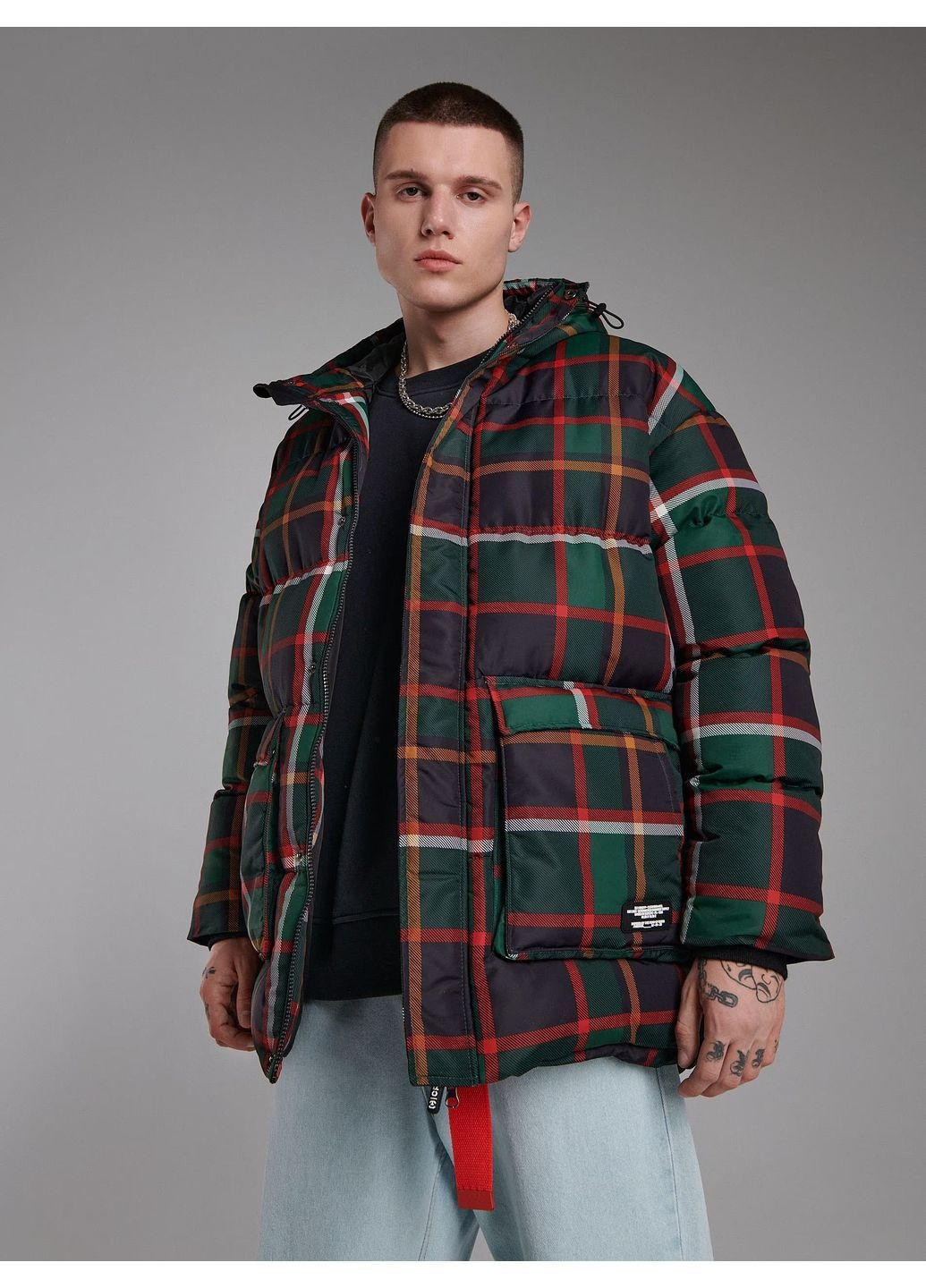 Зеленая куртка зима,зеленый в узоры, Cropp