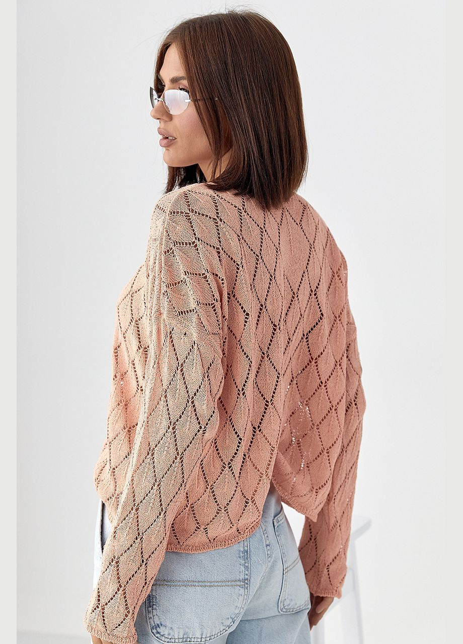 Персиковый демисезонный женский джемпер из ажурной вязки - черный цвет Lurex