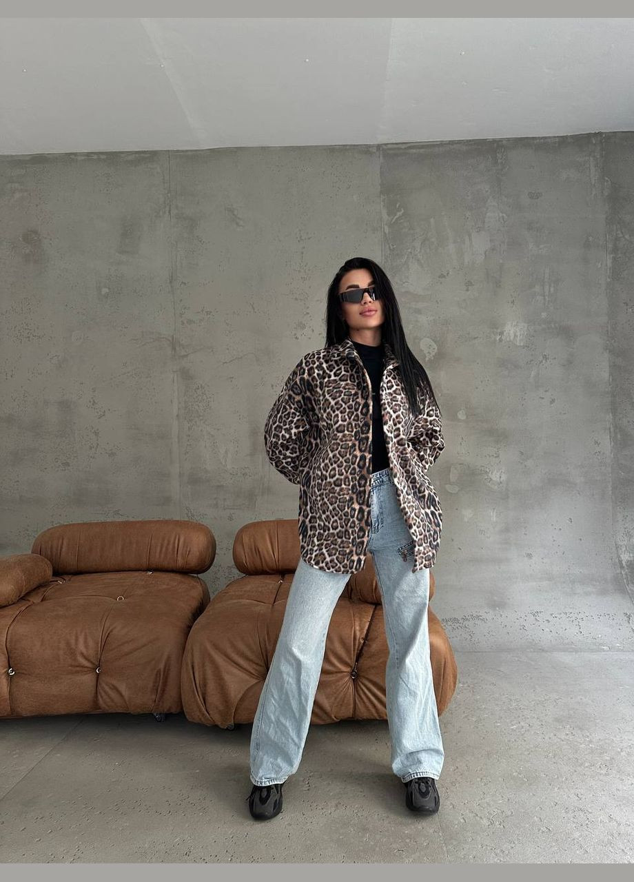 Белая спортивная, повседневный, кэжуал, джинсовая рубашка леопардовый No Brand с длинным рукавом