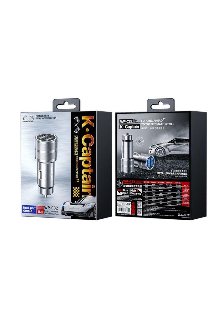 Авто зарядное устройство WP-C32 2 USB 2.4А Темно-Серый WK (340935559)