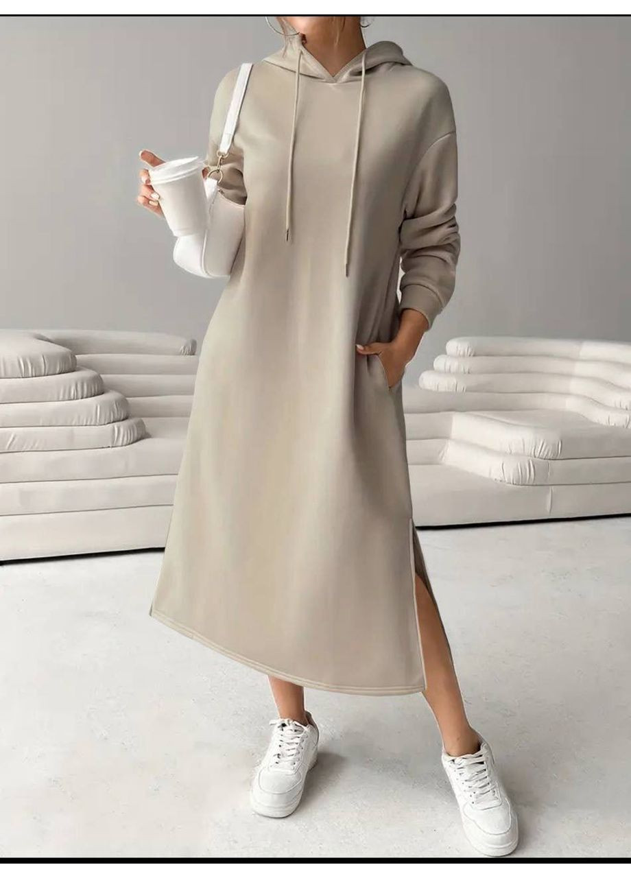 Молочна повсякденний жіноча подовжена сукня-худі Україна