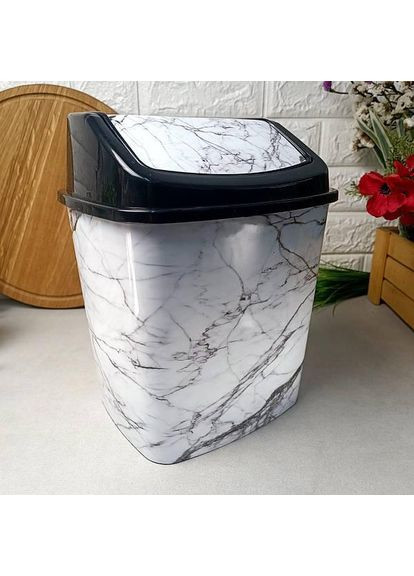 Відро для сміття 5л поворотна кришка Білий мармур "ELIF" Elif Plastik (361444009)