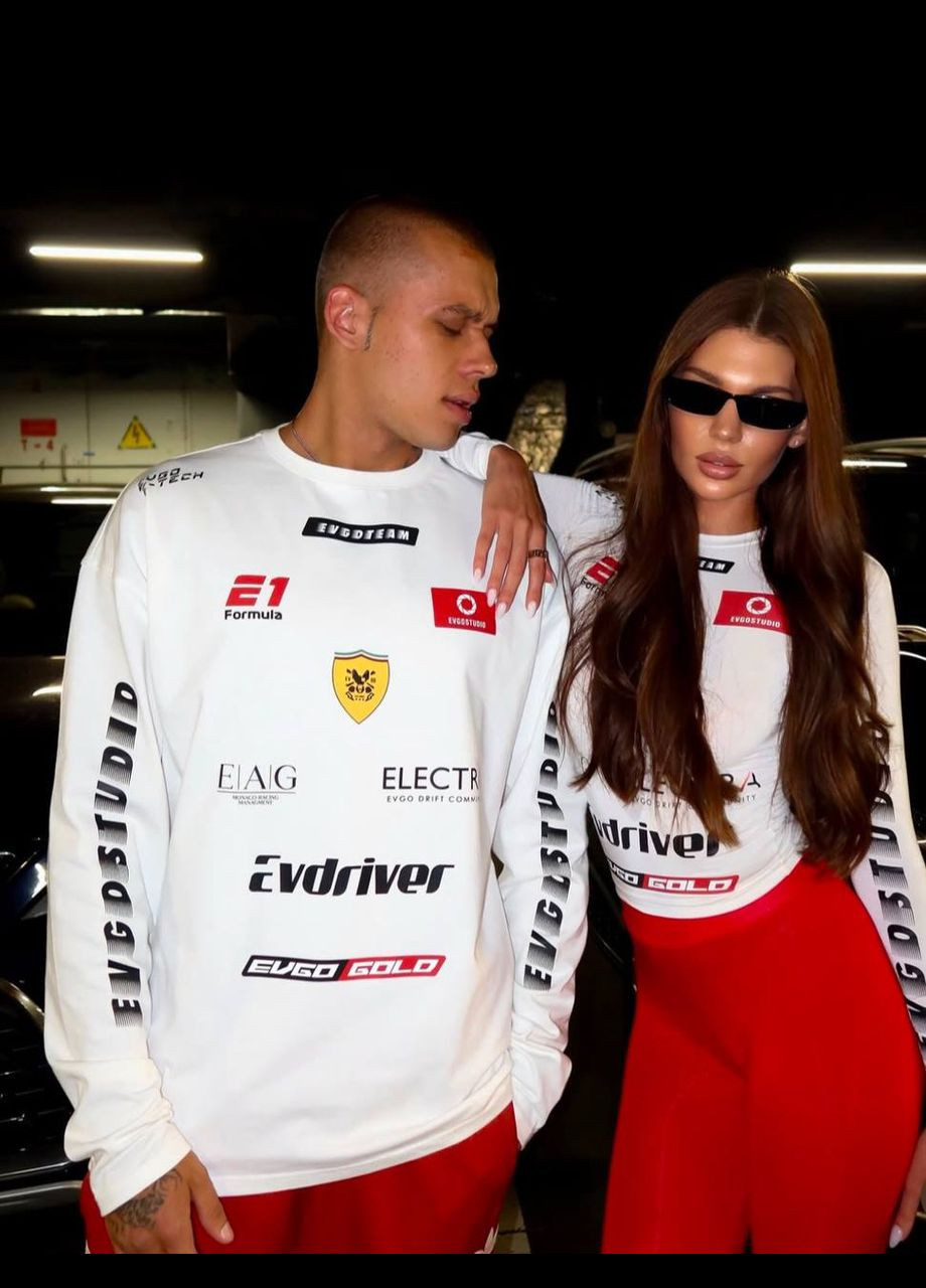 Чоловічий лонгслів з цікавим принтом Adelante малюнок білий повсякденні кулір