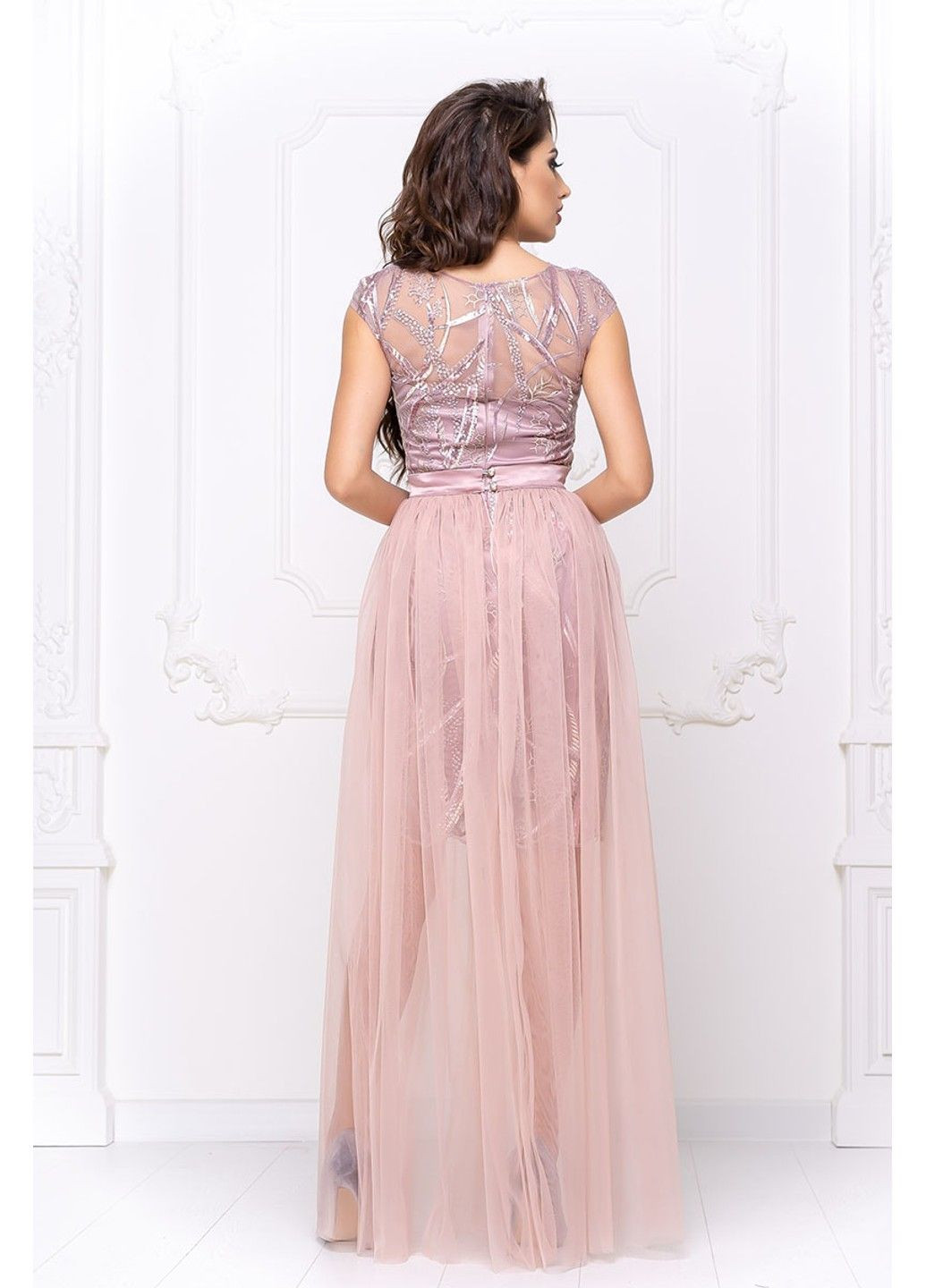 Рожева святковий, коктейльна, вечірня коктейльна сукня атлас вишивка 20028 фрезова Tanita-Romario