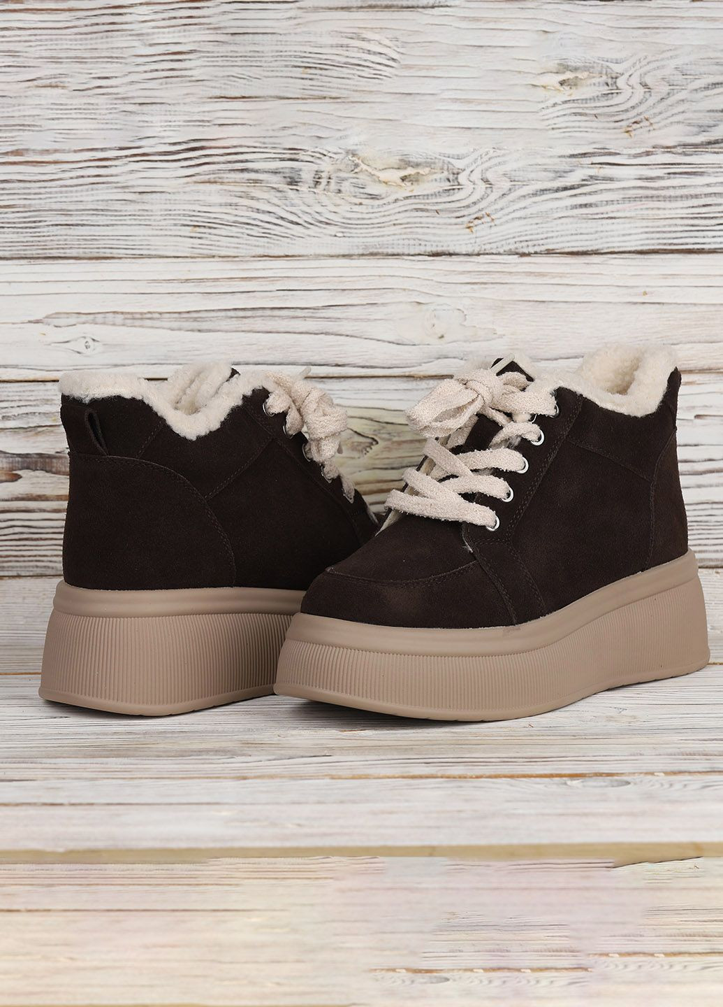 Жіночі черевики It ts коричневі високі зимові черевики замшеві на високій підошві для прогулянок ITTS (365301239)