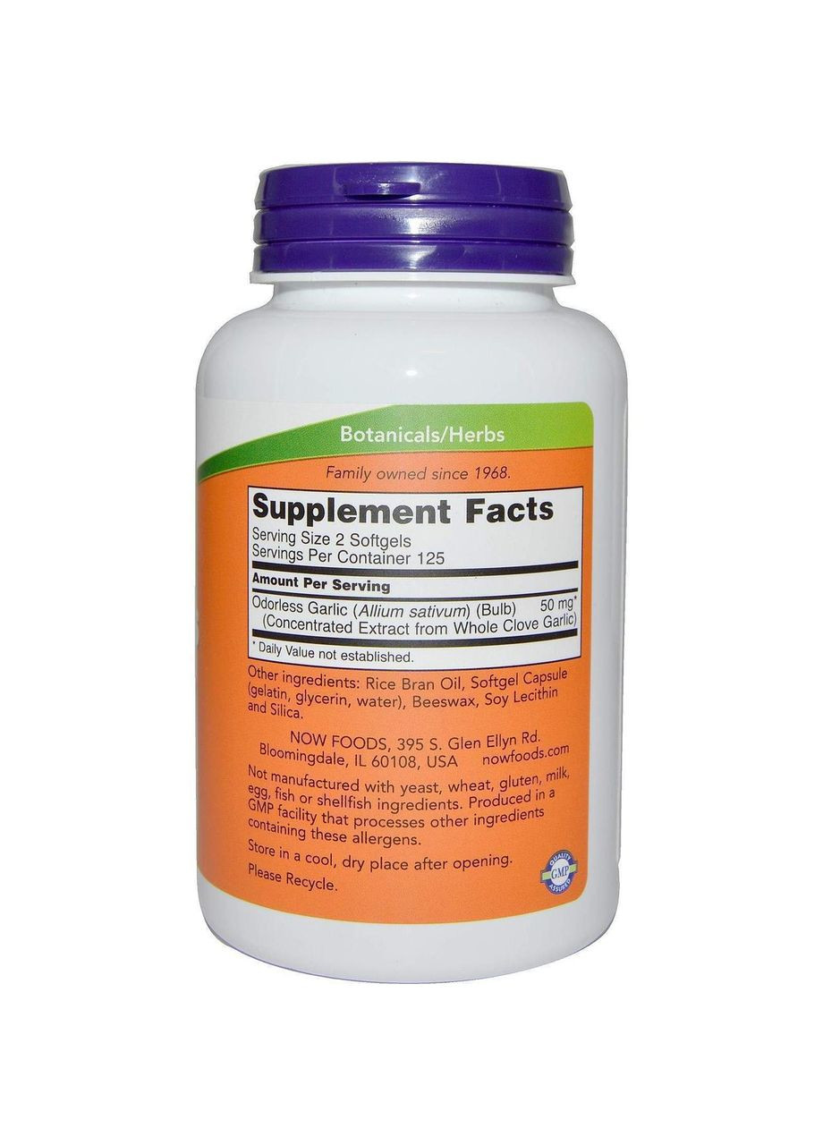 Чеснок Odorless Garlic 250 гелевых капсул Now Foods (357340552)