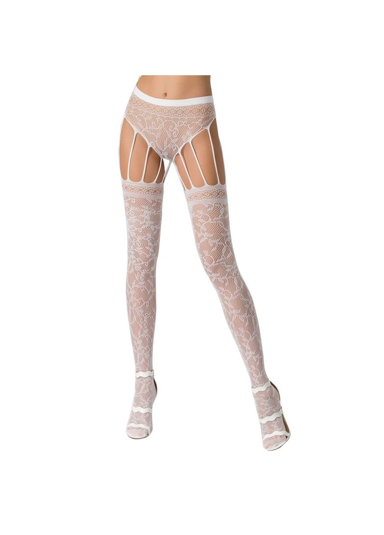 Эротические колготки-бодистокинг S003 white, имитация кружевных чулок и трусиков Passion (369951375)