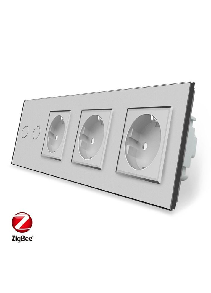 Розумний сенсорний ZigBee вимикач 2 сенсора 3 розетки сірий скло (VL-C702Z/C7C3EU-15) Livolo (371260642)