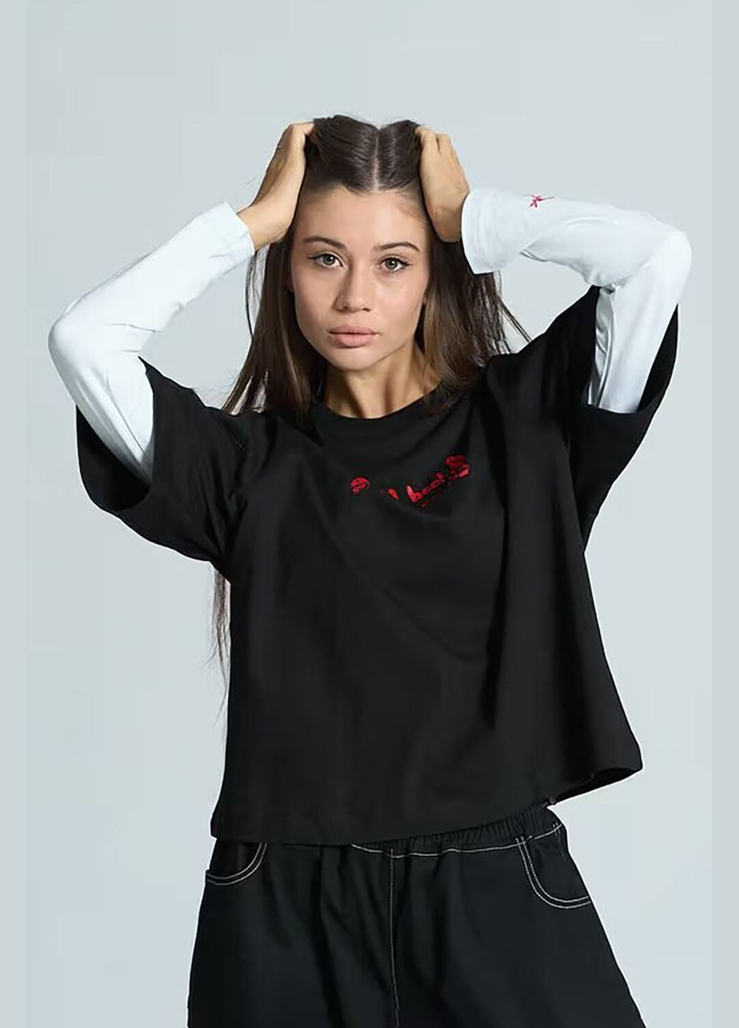 Жіночий оверсайз лонгслів Crush чорно-білий OGONPUSHKA (316302513)