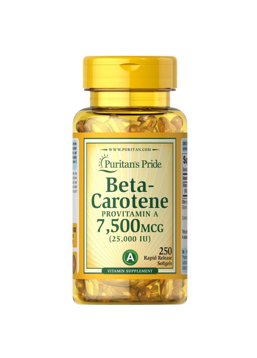 Витамины и минералы Beta-Carotene 25000 IU, 250 капсул Puritans Pride (293338074)