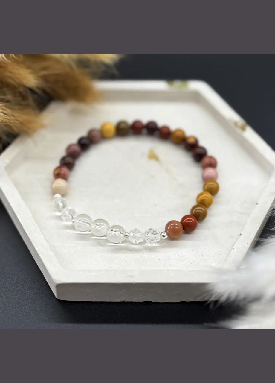 Браслет на гумці натуральний камінь Гірський Кришталь, Яшма Мукаїт d-6мм+- обхват 18см No Brand Браслет (334350412)