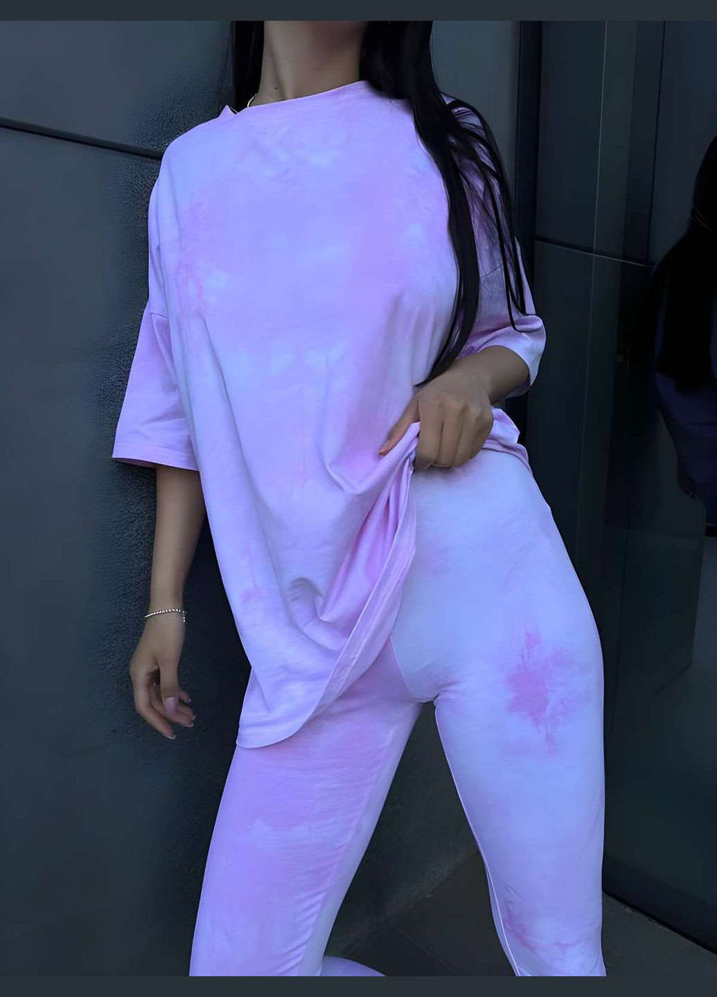 Женский качественный летний костюм тройка лосины, шорты и варенка футболка тай-дай No Brand (333143156)