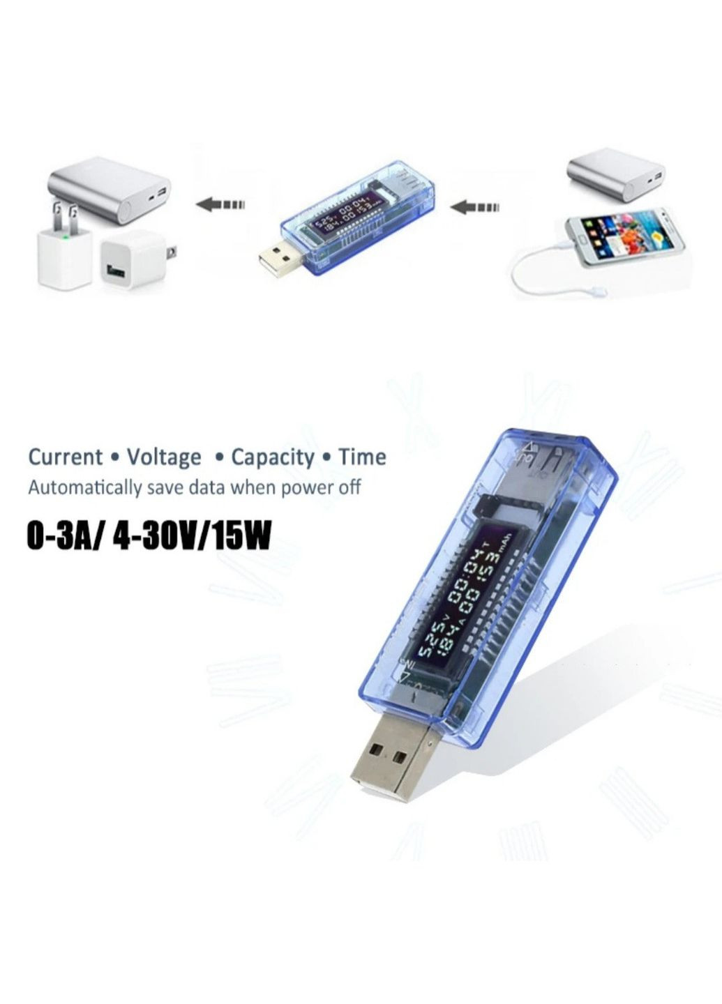 Измеритель напряжения тока, тестер ёмкости акумулятора, USB измеритель напряжения тока зарядного устройства KWS (346068971)