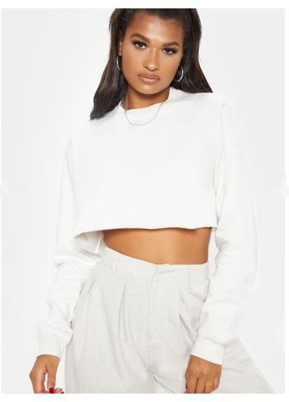 Пудровий утеплений укорочений світшот PrettyLittleThing однотонний без декору (361878544)