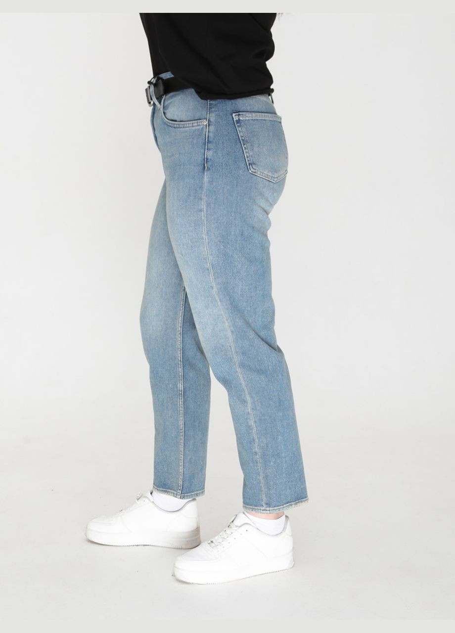 Джинсы женские грязно-синие МОМ прямые со стрейчем большой размер Мom regular Cracpot - (322999540)