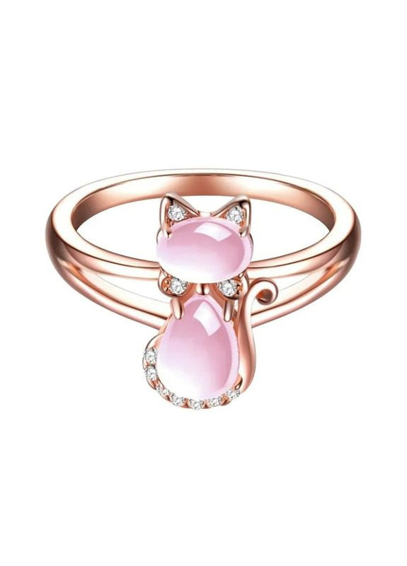 Кольца женское в виде розовой Кошки кольцо котик с розовым камнем и белыми фианитами р. 17 Fashion Jewelry (285110745)
