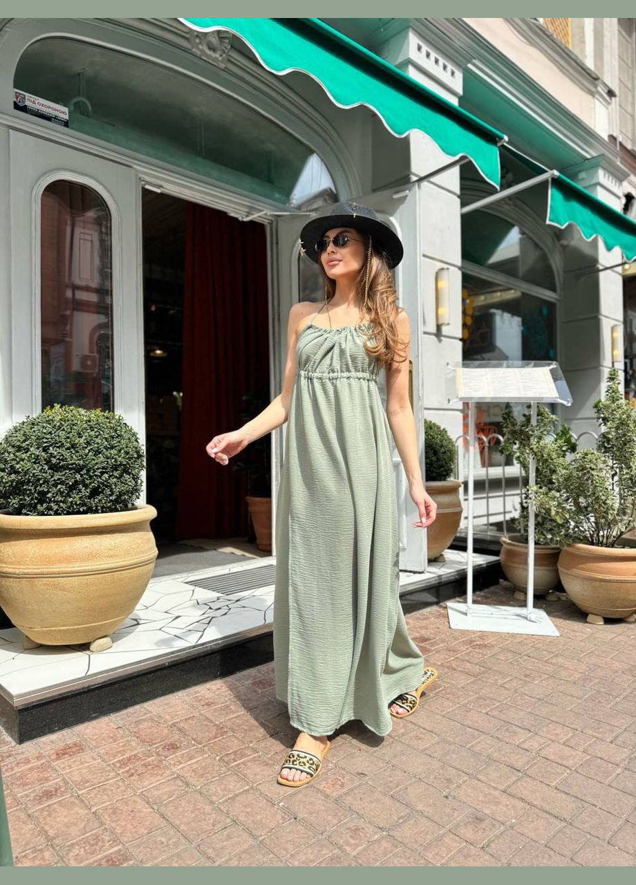 Оливкова (хакі) легка жіноча сукня з відкритою спиною Stylish Touch