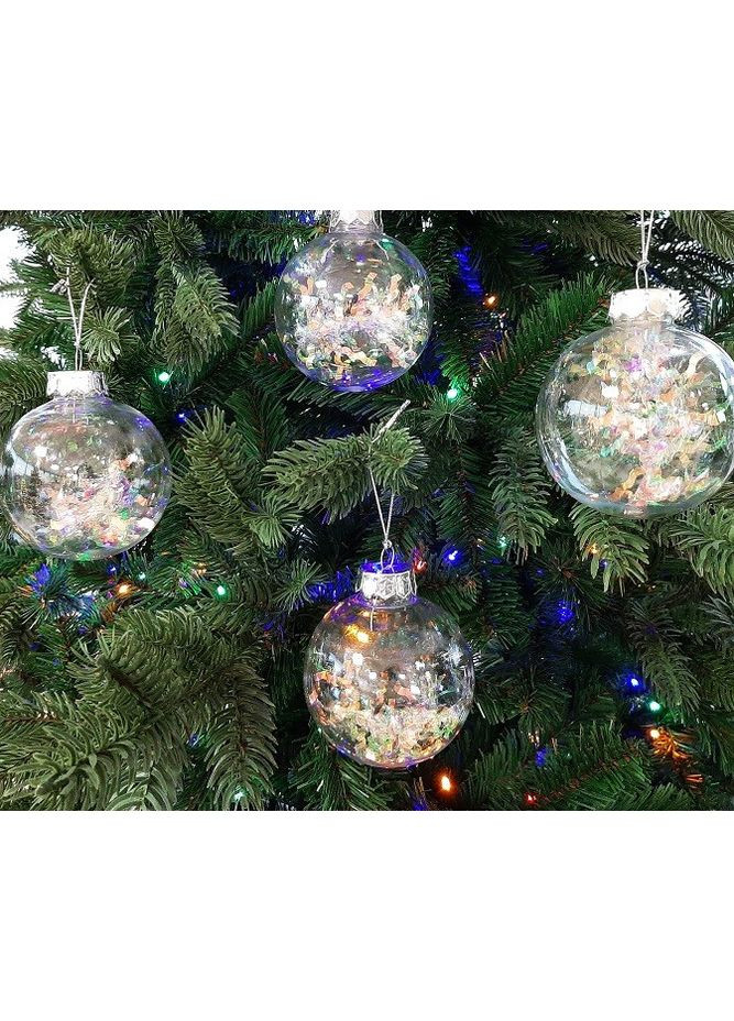 Набір прозорих кульок 4 шт. 8 см з мішурою для декору ялинки та інтер'єру святкові прикраси ProDobro (367266016)