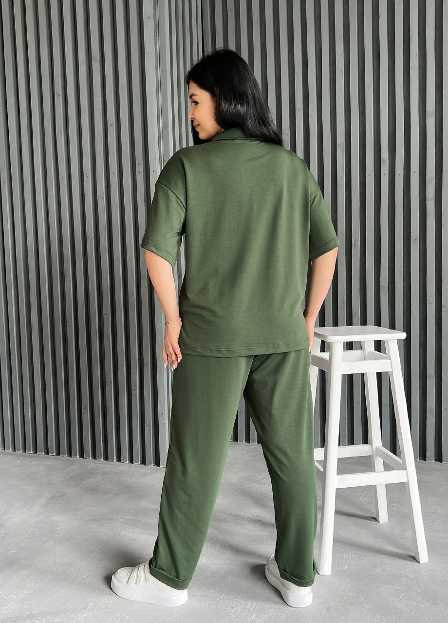 Жіночий легкий однотонний костюм з футболкою поло трикотаж двонитка Modena (292314837)