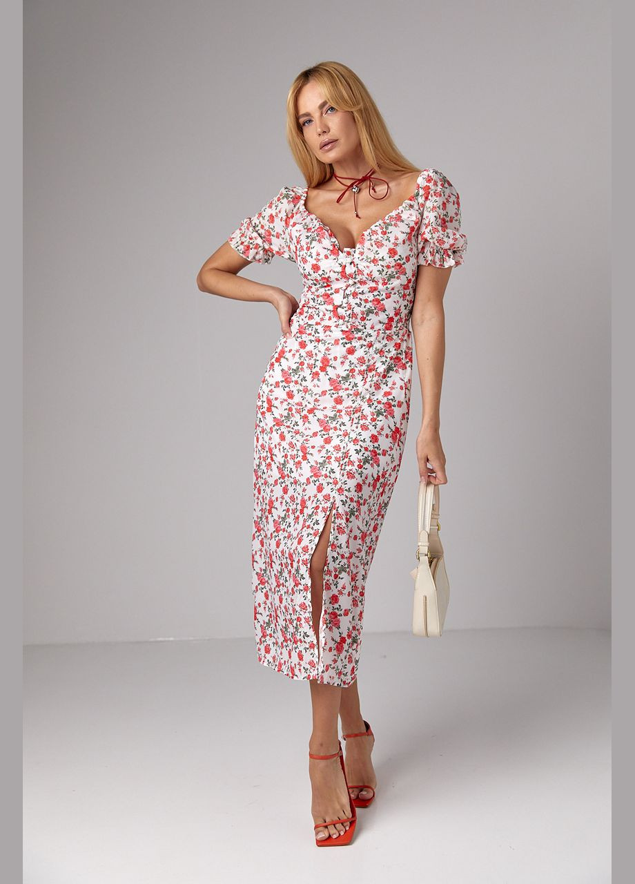 Червона відвертий літнє плаття міді з коротким рукавом та відкритими плечима - червоний Lurex