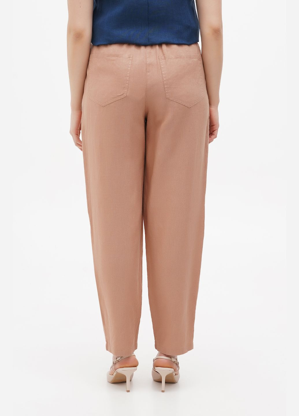 Вільні широкі штани з льону з високою посадкою на резинці і кишенями Канари., р., код 8310/44/107 ГАЛЕРЕЯ ЛЬОНУ (333164544)