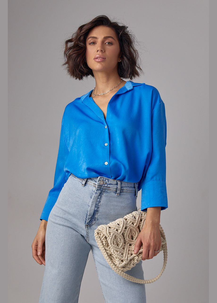 Голубой повседневный рубашка однотонная Liton с длинным рукавом