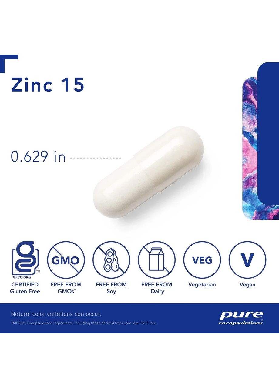 Цинк (Zinc) 15 мг 60 капсул Pure Encapsulations (361114615)