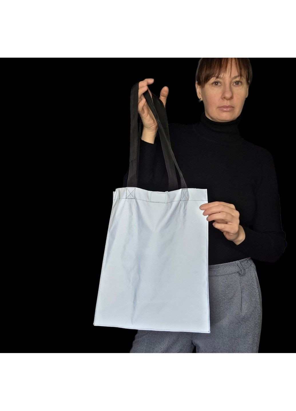 Світловідбиваюча рефлективна сумка-шопер чорні ручки Розмір XL Svitashka (364203347)