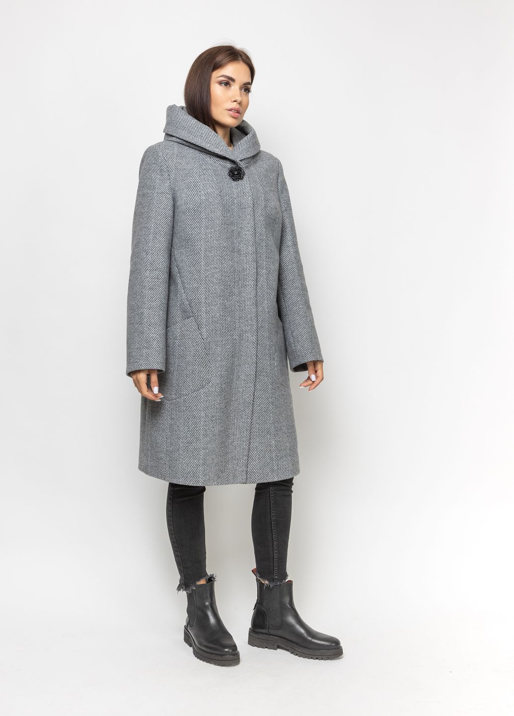 Серое зимнее Серое зимнее пальто Нинель однобортное O`zona milano