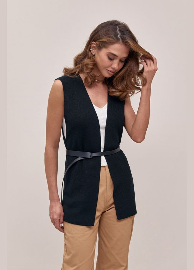 Чорний демісезонний розпашний жилет з шовковистої пряжі (2819) Triko Bakh