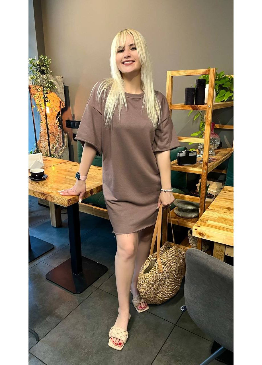 Темно-бежевое повседневный женское платье-туника в стиле оверсайз оверсайз MonCher