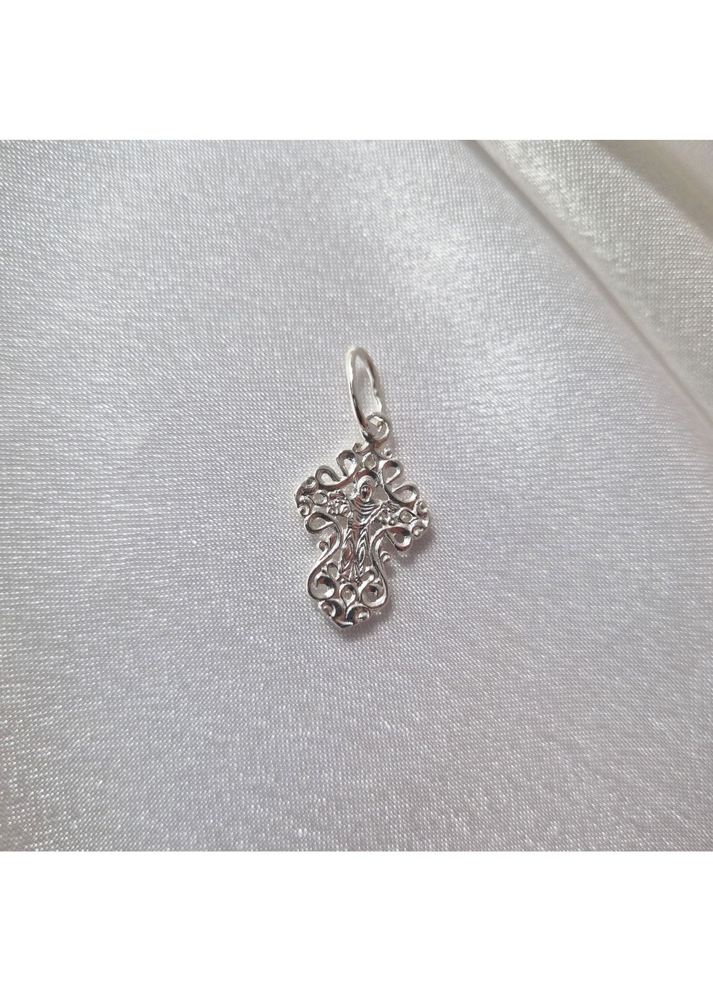 Серебряный Ажурный крест с белыми камнями серебро 925 пробы 3432б 1.30г Nobrand (372473940)