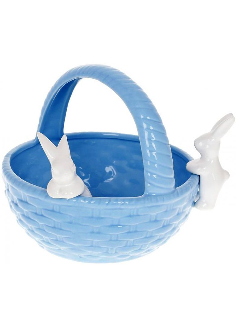 Цукерниця-кашпо "Зайчики у кошику" 22х19х17см, кераміка, блакитний з білим Bona (372172135)