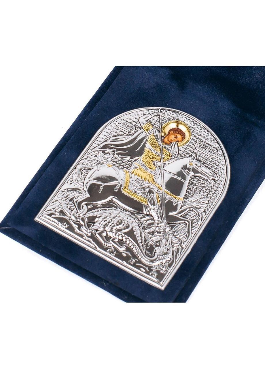 Кишенькова іконка Георгія Переможця в бархатній книжечці5,5х7см Silver Axion (265446329)