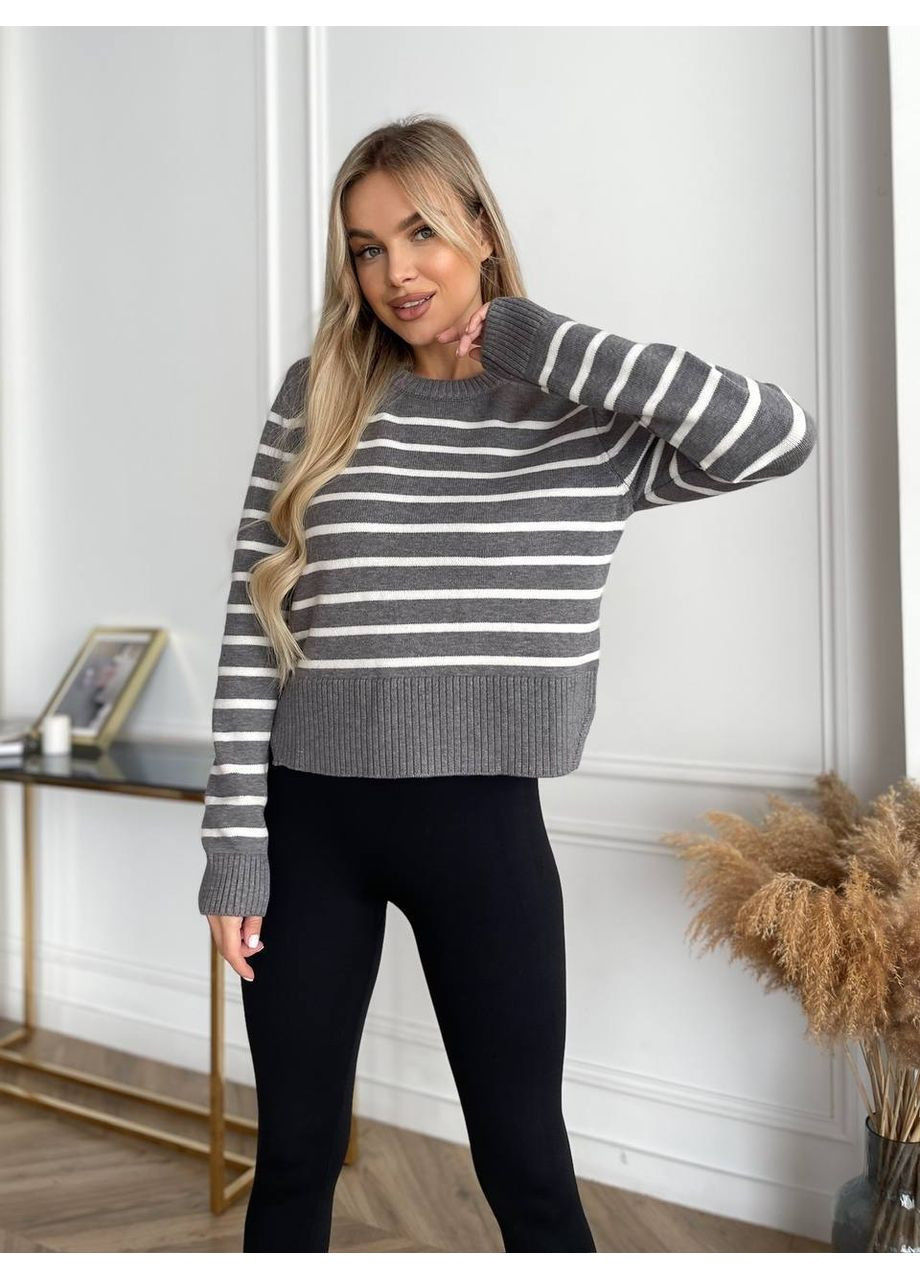 Серый демисезонный 🖤 свитер в полоску | турция универсальный размер DK/DL Мода без кордонів
