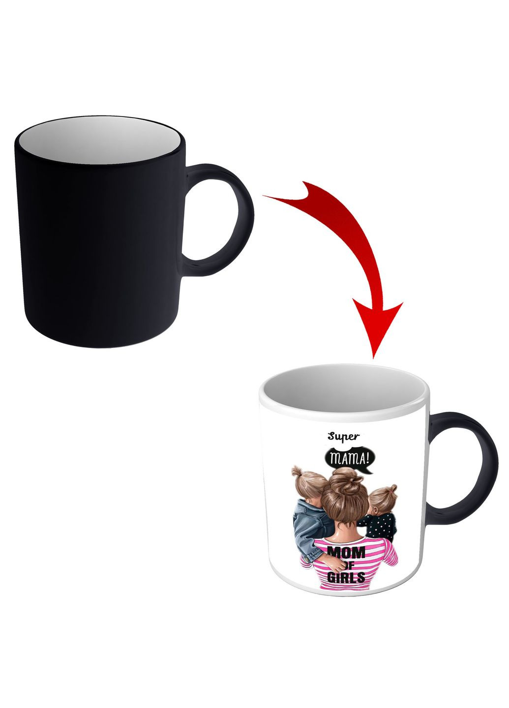 Чашка хамелеон для мамы двоих дочек - Супер мама No Brand (302523377)