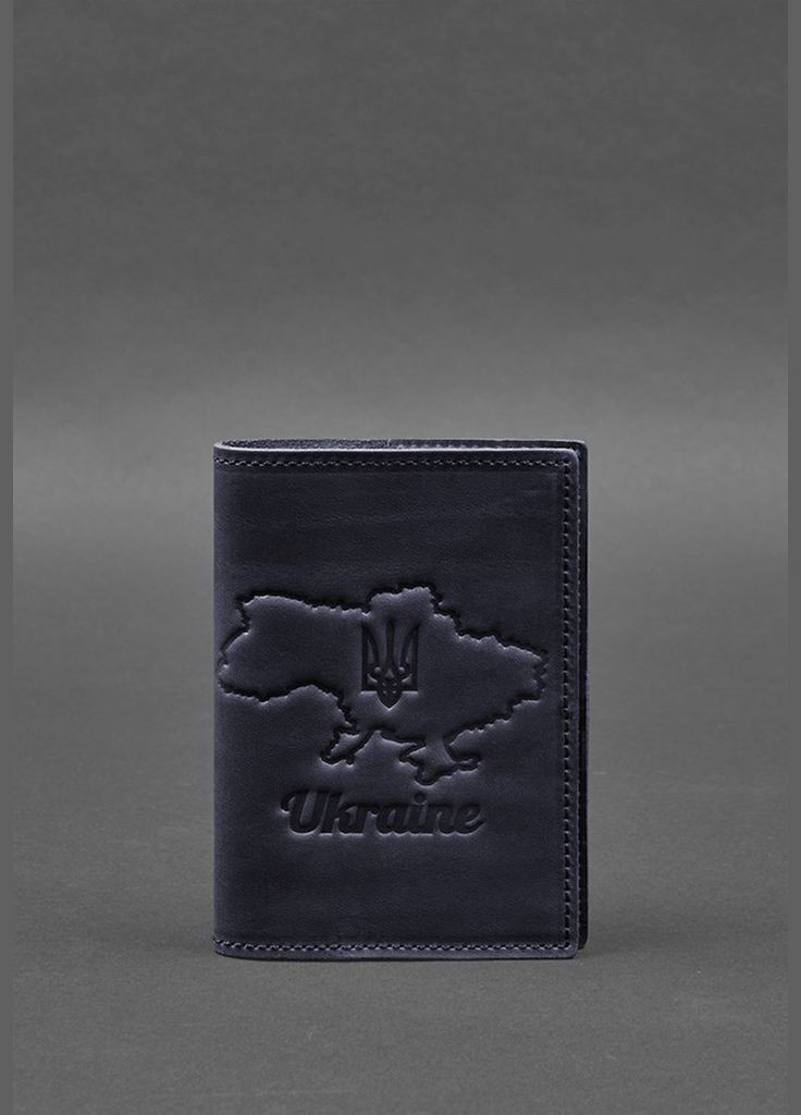 Кожаная обложка для паспорта с картой Украины синий Crazy Horse (A-028089) BlankNote (329186855)
