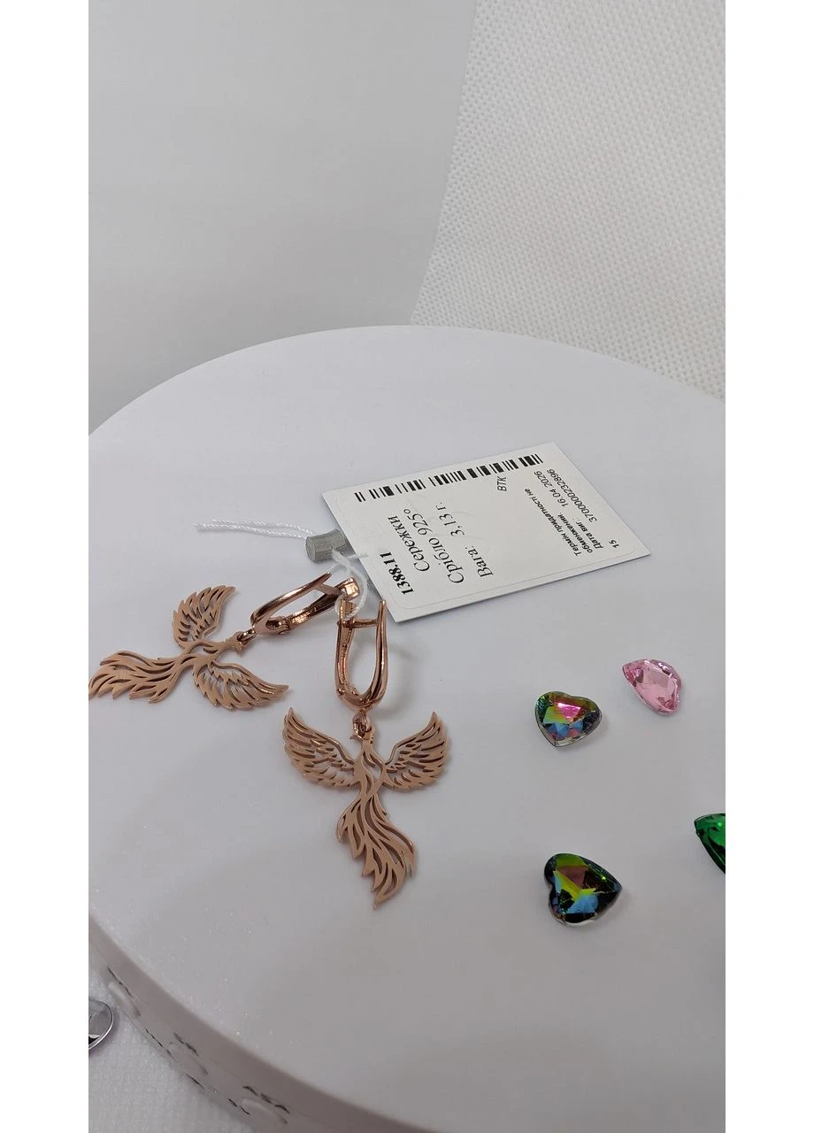 Серьги серебро 925 проба птица феникс английская застежка Позолота No Brand (384304966)