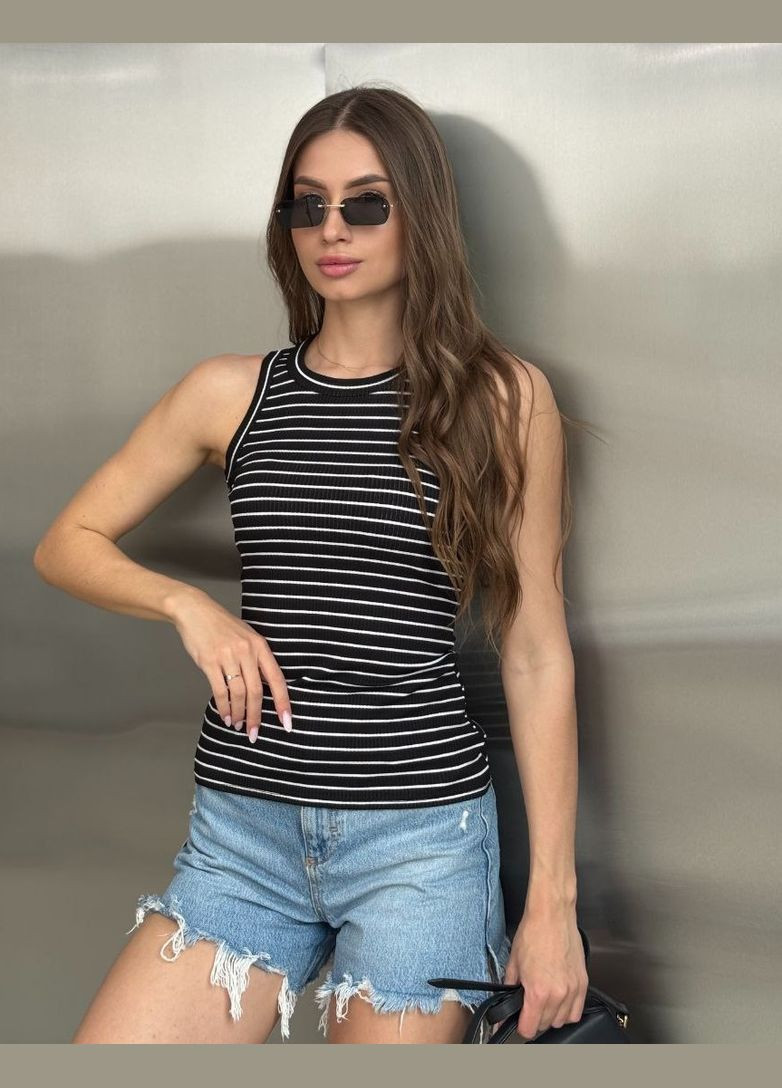Черная майка женская в полоску премиум материал No Brand