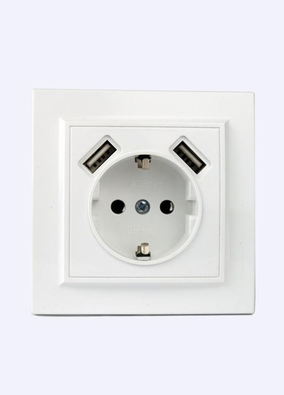 Розетка с заземлением + 2 USB порты 2 A, 16 А, Enzo белый Electro House (346087083)