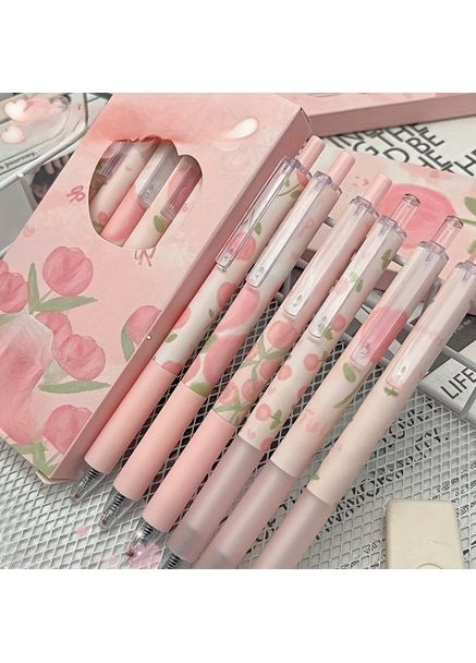 Канцелярський набір ручок 6 шт., у ніжному дизайні з тюльпанами No Brand (370290525)