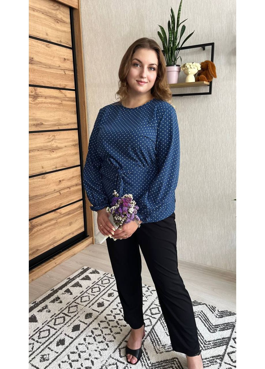 Синіти жіноча блузка вільного крою з дрібним принтом у горошок MonCher