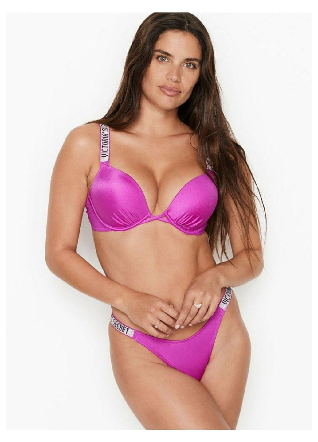 Фуксиновый купальник bombshell adds 2 cup push-up & brazilian bottom fuchsia раздельный Victoria's Secret