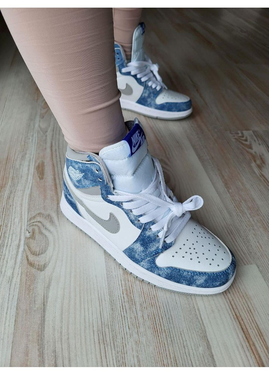 КРОССОВКИ ЖЕНСКИЕ NIKE AIR JORDAN 1 HIGH BLUE НАЙК АИР ДЖОРДАН No Brand белые демисезоны (369392504)