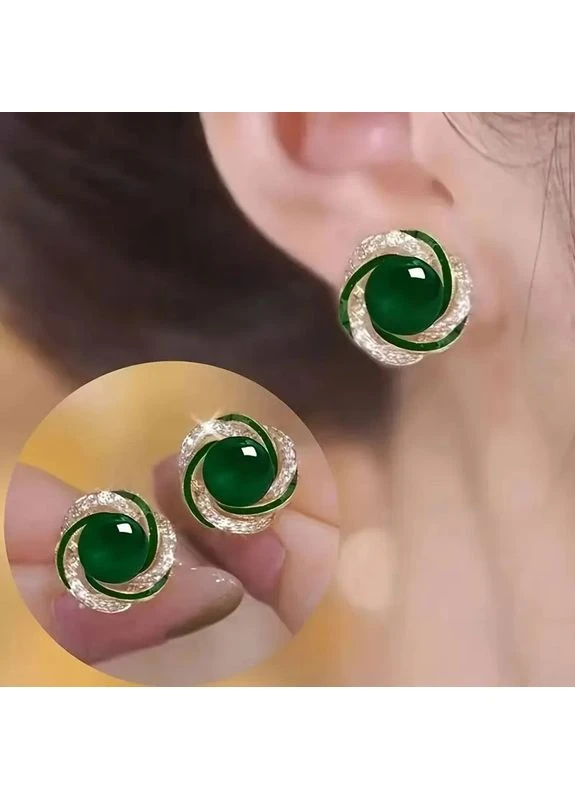 Серьги-гвоздики, зеленые круглые камни, золотистые, 1.9 см Liresmina Jewelry (397534239)