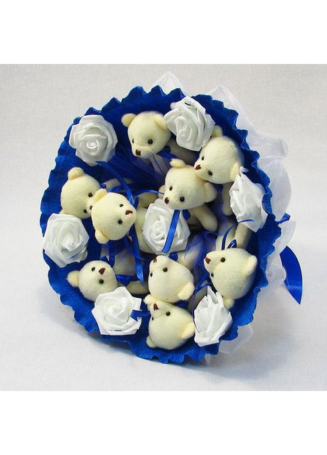 Букет з м'яких іграшок 9 ведмедиків синій для дівчаток подарунок на свято композиція з ведмежат Igratoria (368755570)