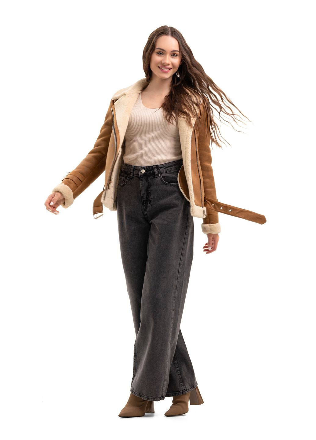 Дубленка Синтия коричнево-белая Emass (257560786)