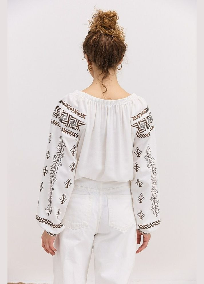 Молочна жіноча вишиванка молочна оздоблення шоколадне mkar35217-5 Modna KAZKA (336934063)