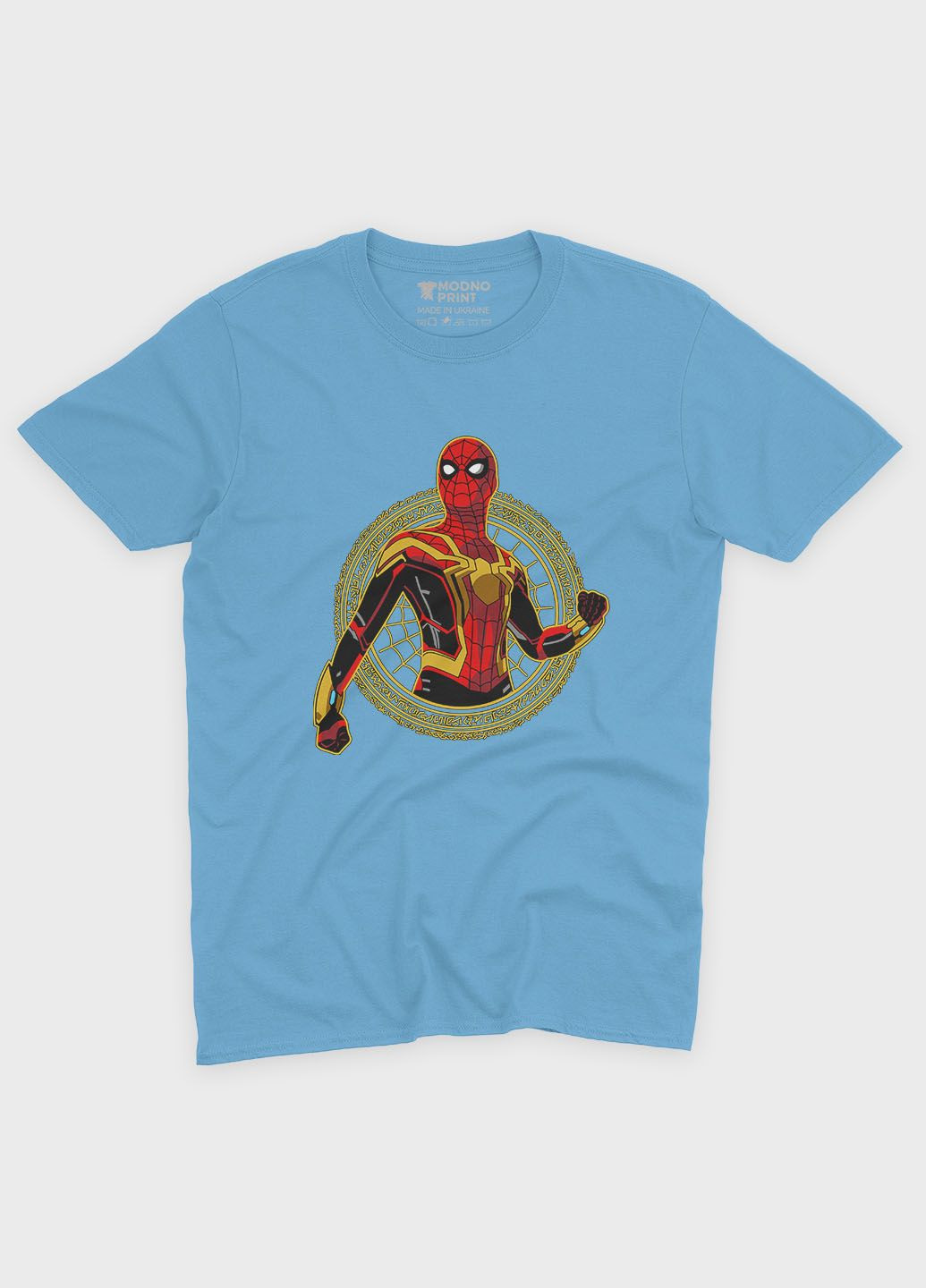 Блакитна демісезонна футболка для дівчинки з принтом супергероя - людина-павук (ts001-1-lbl-006-014-076-g) Modno